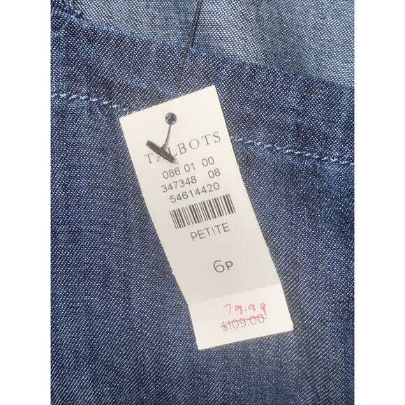 NWT Talbots Chambray Blue Denim Shift Square Neck Lightweight Dress Size 6P - Picture 5 of 7